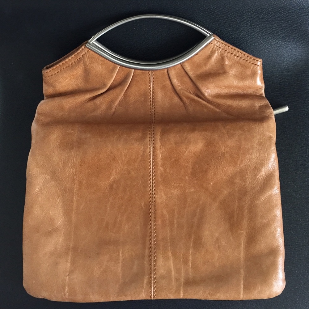 HOBO Tan Leather Clutch with Silver Handle - Picture 3 of 4